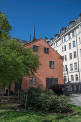 Fototapeta premium Façade of an old 1700s building on the island Blasieholmen a sunny day in Stockholm