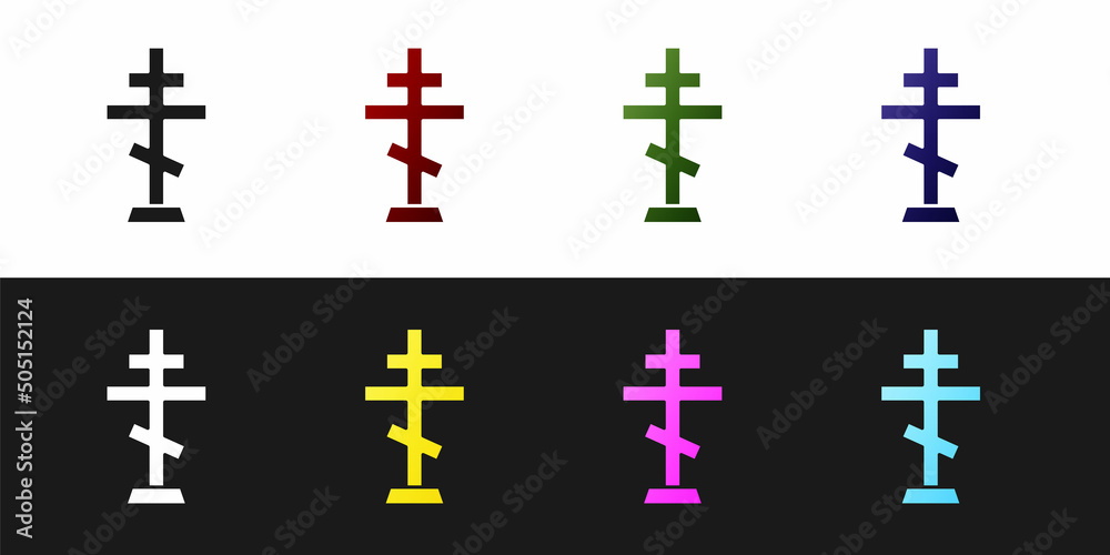 Sticker set christian cross icon isolated on black and white background. church cross. vector