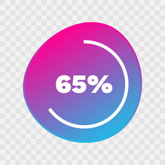 65 percent chart. Vector percentage infographic element. Gradient icon isolated on transparent background. Sign for download, growth, progress, business, finance, design