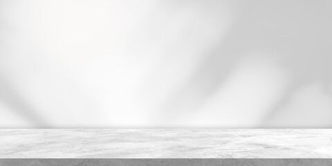 Empty cement floor shelf and shadow leaves on wall background well editing montage display products...