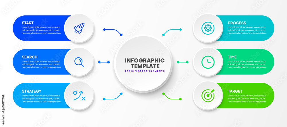 Poster Vector Infographic design with 6 options or steps. Infographics for business concept. Can be used for presentations banner, workflow layout, process diagram, flow chart, info graph