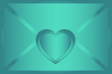 Elegant vector envelope in gradient green color with a heart in the middle
