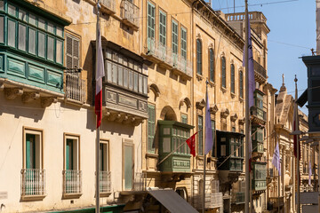 Fototapeta premium Traditional Maltese House Facades in the City Center of Valetta on the Island of Malta 