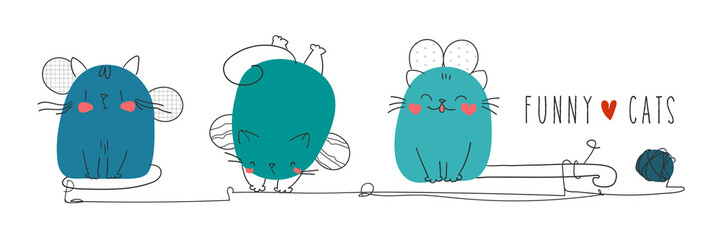 Doodle Cute hand drawing funny animal parade greeting card cartoon