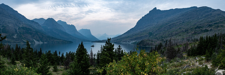 Morning Panorama of Wild Goose Island In Glacier