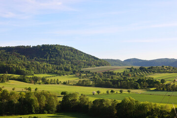 Fototapeta na wymiar Landscape in Hohenlohe near Michelbach am Wald, Baden-Württemberg, Germany, Europe