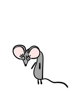 Hand drawn mouse. Cute mouse. Animal wildlife cartoon character. Mouse animal, rat rodent vector illustration. Grey  little mice.