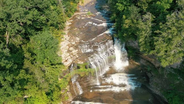 Bird's Eye View Of Cummin Falls On The Blackburn Fork State Scenic River At Summer In Tennessee, USA. - aerial