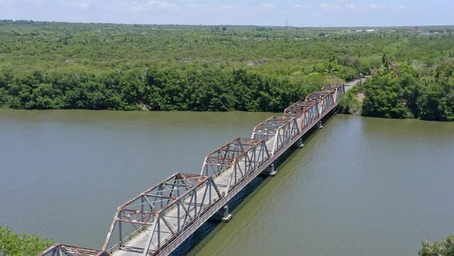 Old bridge crossing the Rio Soco in San Pedro De Macoris; aerial view