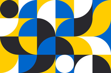 Modern abstract flat poster in blue, yellow, black and white colors. Geometric pattern for business presentations, corporate banner, flyers. 