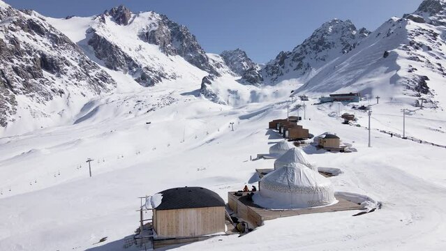 Yurt nomadic house hotel complex in Kazakhstan Mountains