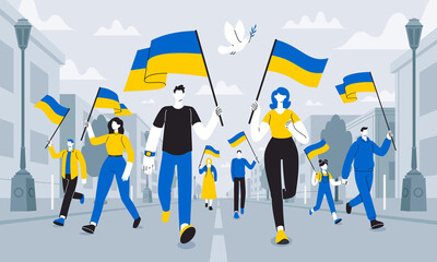 Peaceful demonstration flat vector illustration and march on the street in town