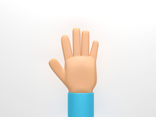 3D rendering, 3D illustration. Cartoon character hand isolated on white background. Simple open palm gesture