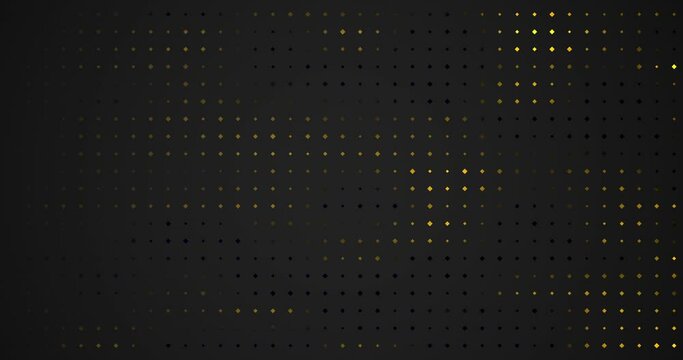 Abstract tech animated background with little yellow squares. Dark black grey business backdrop. Black Friday. Crypto currency style. HUD modern banner. Luxury diamond design. Geometric blockchain