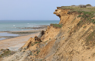 Coastal erosion along the cliffs of Pointe de Nid de Corbet, near Audresselles on the Opal Coast of...