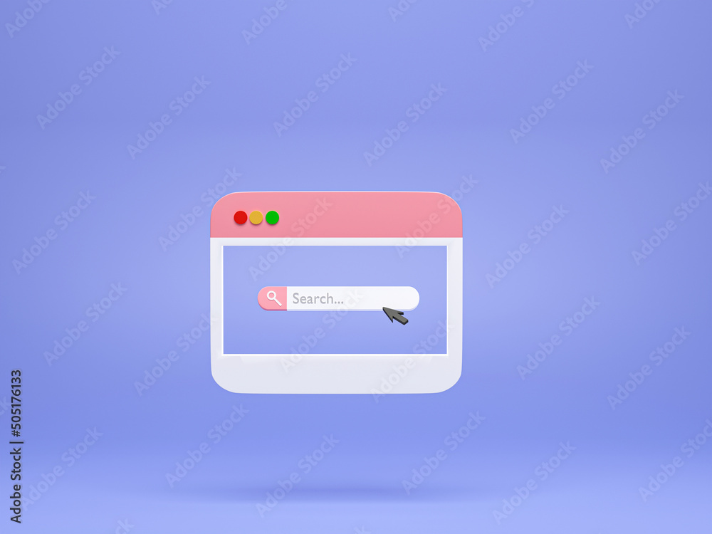 Poster 3d rendering, 3d illustration. minimal video media player interface with search bar. concept of sear
