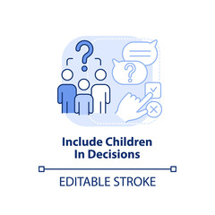 Include children in decisions light blue concept icon. Encouraging teamwork abstract idea thin line illustration. Isolated outline drawing. Editable stroke. Arial, Myriad Pro-Bold fonts used