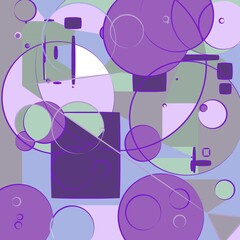 abstract background geometric shapes circles and squares, in purple tones