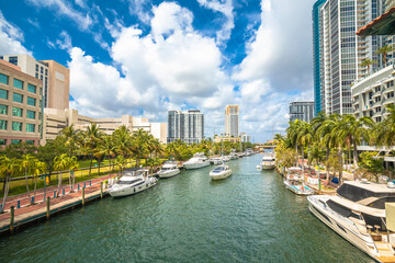 Fort Lauderdale riverwalk and yachts view, south Florida - 505177546