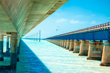 Seven Mile Bridges old and new in Marathon, U. S. Route 1 in Florida Keys
