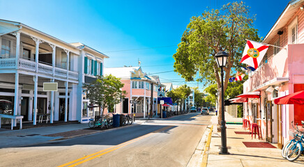 Key West famous Duval street panoramic view - 505177939