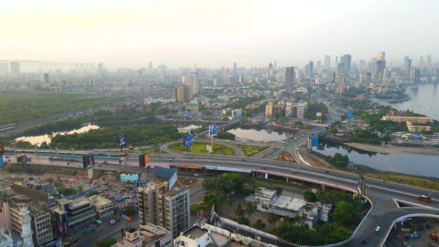 bandra western express way top bird eye view sunset sunrise warli sealink