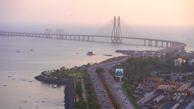 Bandra west warli sea-link top view sunset
