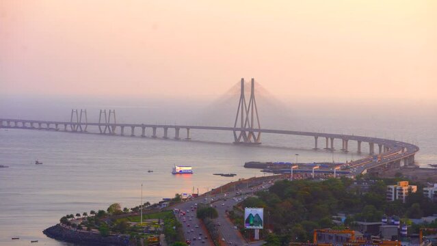 Bandra western express way warli sea-link top view sunset sunrise