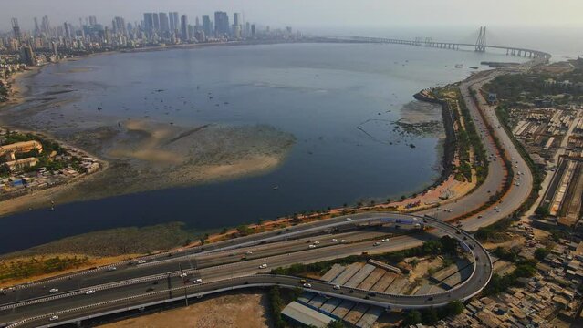 bandra western express way top bird eye view sunset sunrise warli sealink