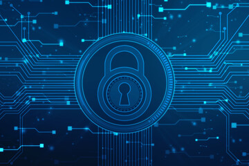 Digital Padlock on abstract technology background, Technology security concept. Modern safety digital background. Protection system, Cyber Security and safety information, personal data concept