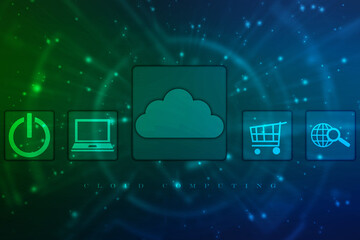 2d illustration of Cloud computing, Digital Cloud computing Concept background. Cyber technology, internet data storage, database and data server concept