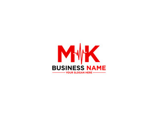 Alphabet MK Logo, Letter Mk km Medical Logo Image Vector With Red Color and Heart Symbol Design
