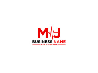 Alphabet MJ Logo, Letter Mj jm Medical Logo Image Vector With Red Color and Heart Symbol Design - obrazy, fototapety, plakaty