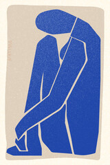 Matisse Abstract Art Figure, Blue Nude, Blue Sitting Woman, Minimalist Modern Art, Expressionism Illustration, Vector, Poster, Postcard