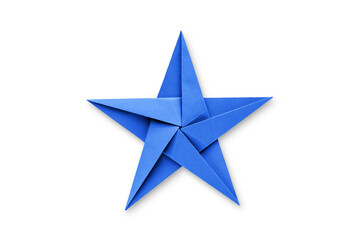Blue paper star origami isolated on a white background - obrazy, fototapety, plakaty