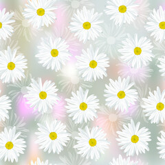 The chamomile flower. Seamless floral texture white of Daisy flower on grey abstract background, EPS 10, vector.