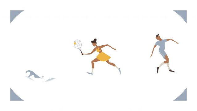 4k video of cartoon sport set icons on white background.
