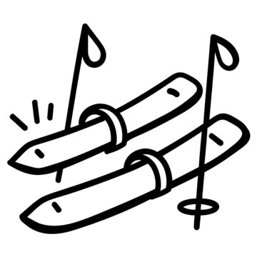 black and white skis with poles clip art preview