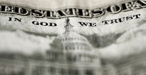 Closeup on Fifty Dollar Bill In God We Trust - obrazy, fototapety, plakaty