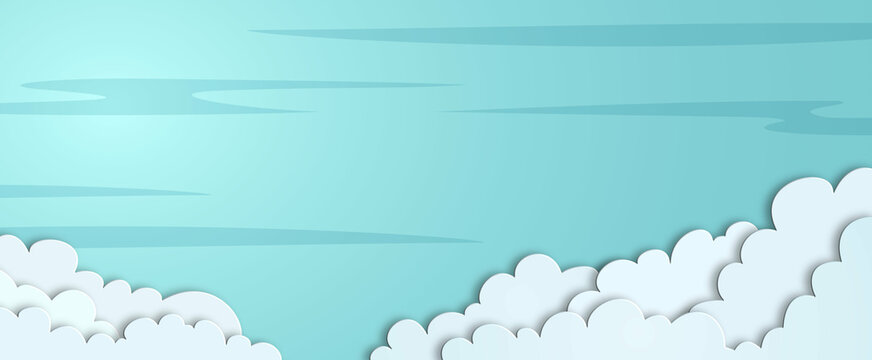 Weiße Wolkenlandschaft vor blauem Himmel. Panorama Banner Hintergrund. 3D Illustration
