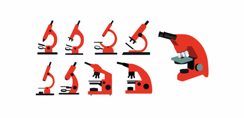 set of red microscopes, vector, illustration
