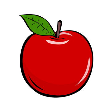 Red apple with leaf. Appetizing fruit for a healthy diet. Natural food. Vector illustration hand drawn isolated on a white background. Outline style