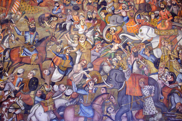 Fresco at Chehel Sotoun palace showing the Karnal battle between Nader Shah Afshar and Mohammad...