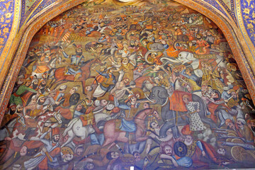 Fresco at Chehel Sotoun palace showing the Karnal battle between Nader Shah Afshar and Mohammad...