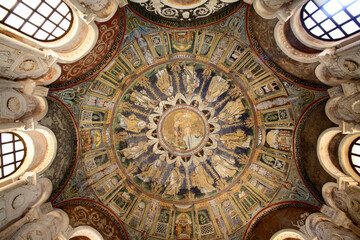 Ceiling mosaic of Christ being baptized in the Arian Baptistery, Ravenna, Italy