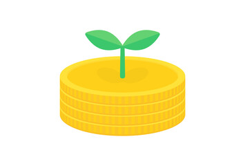 芽が生えている4枚の無地のコイン･硬貨 - お金が増える･貯蓄のイメージの素材
