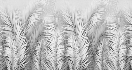 Tropical palm leafs on grunge background. Design for wallpaper, photo wallpaper, fresco. - obrazy, fototapety, plakaty