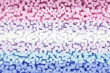 A wall formed by squares painted in the color of the bigender persons pride flag