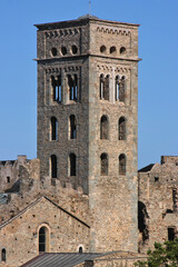 Fototapeta na wymiar The romanesque bell tower of Sant Pere de Rodes monastery in Catalonia, Spain