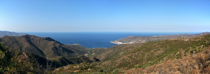 Fototapeta na wymiar Panoramic view of a coast landscape at the Mediterranean sea near El Port de la Selva village in Catalonia, Spain